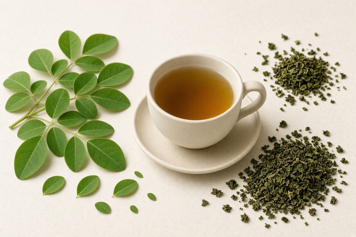 Pure moringa tea with fresh and dried moringa leaves