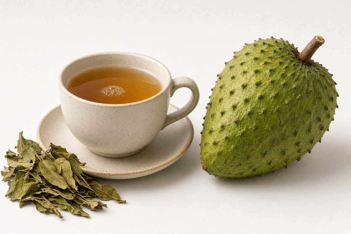 Soursop graviola tea with soursop fruit