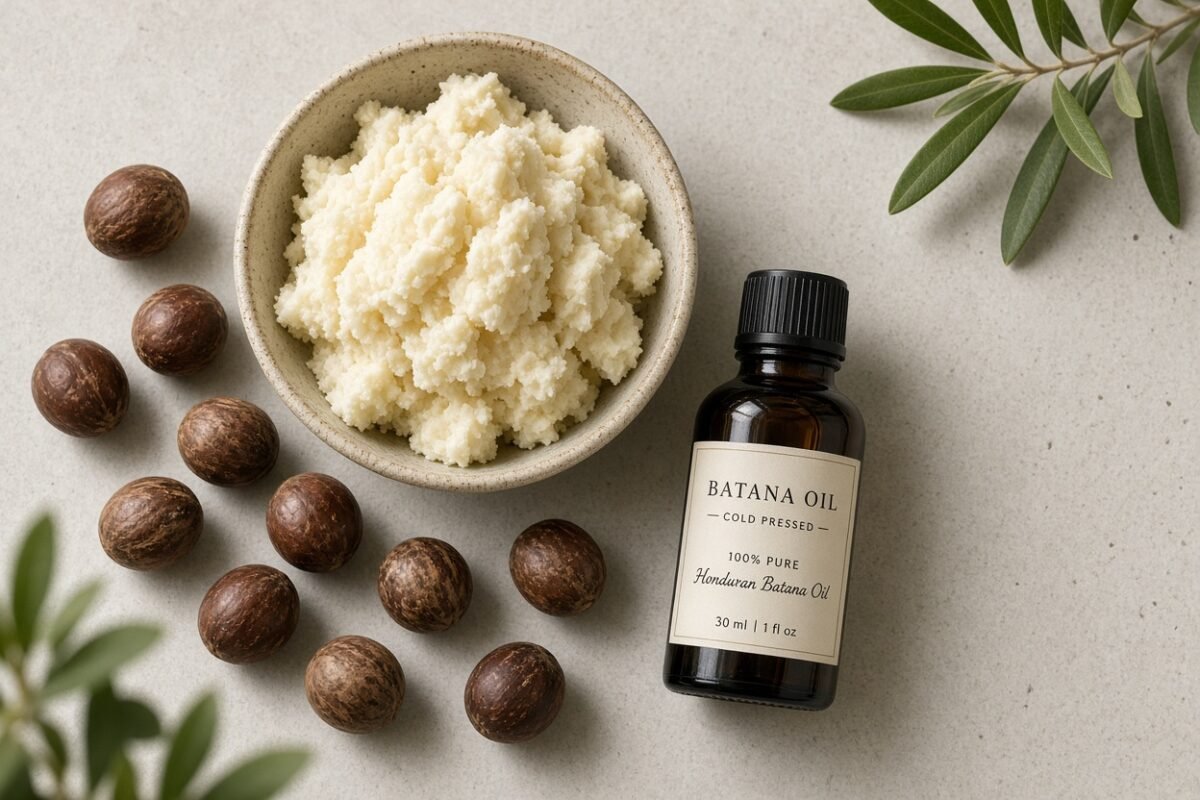 Shea butter and batana oil: natural skincare staples in a bowl