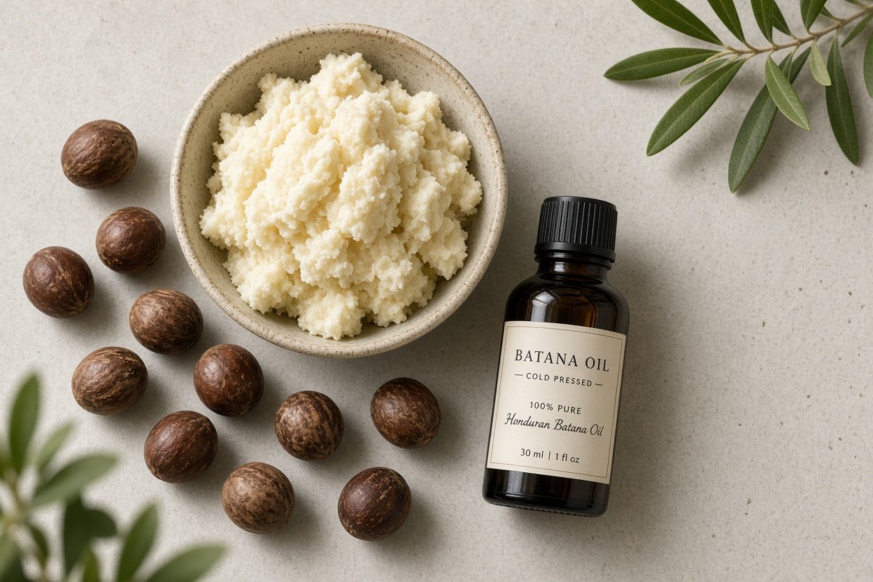 Shea butter and batana oil: natural skincare staples in a bowl