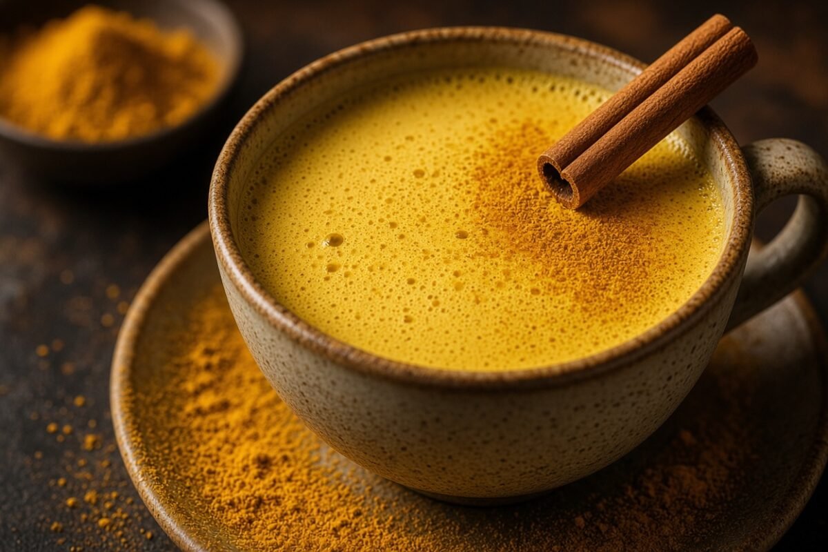 Golden turmeric tea for inflammation in a ceramic cup