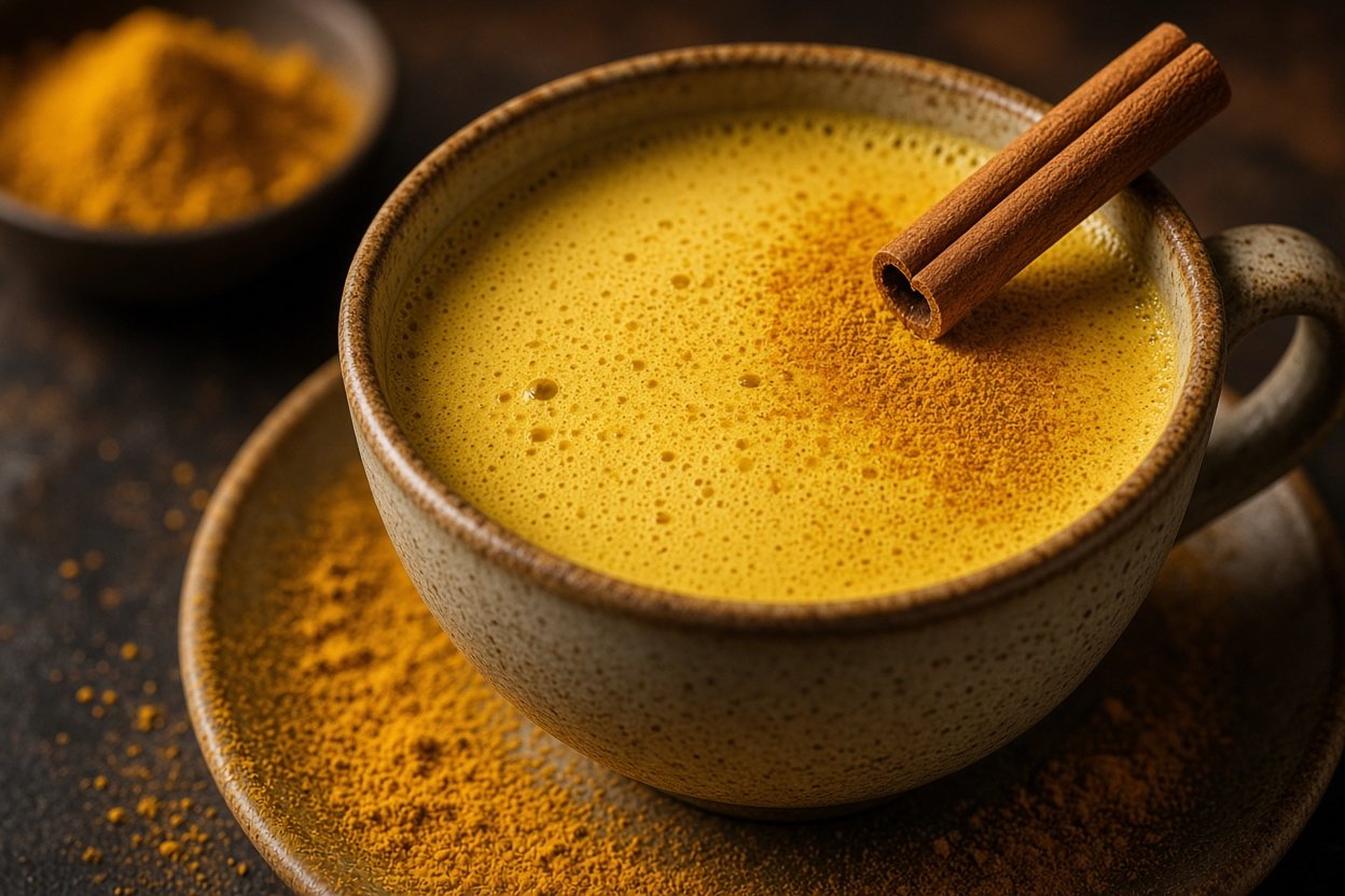 Golden turmeric tea for inflammation in a ceramic cup