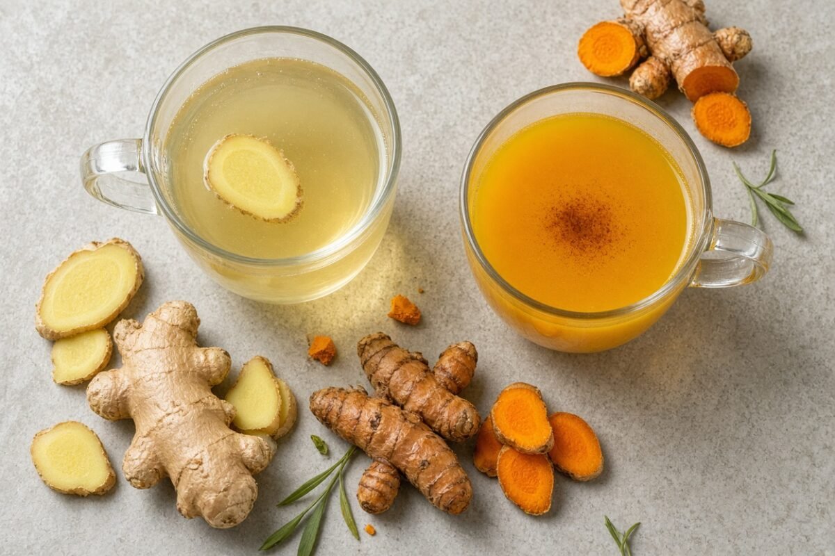Ginger tea and turmeric tea side by side comparison